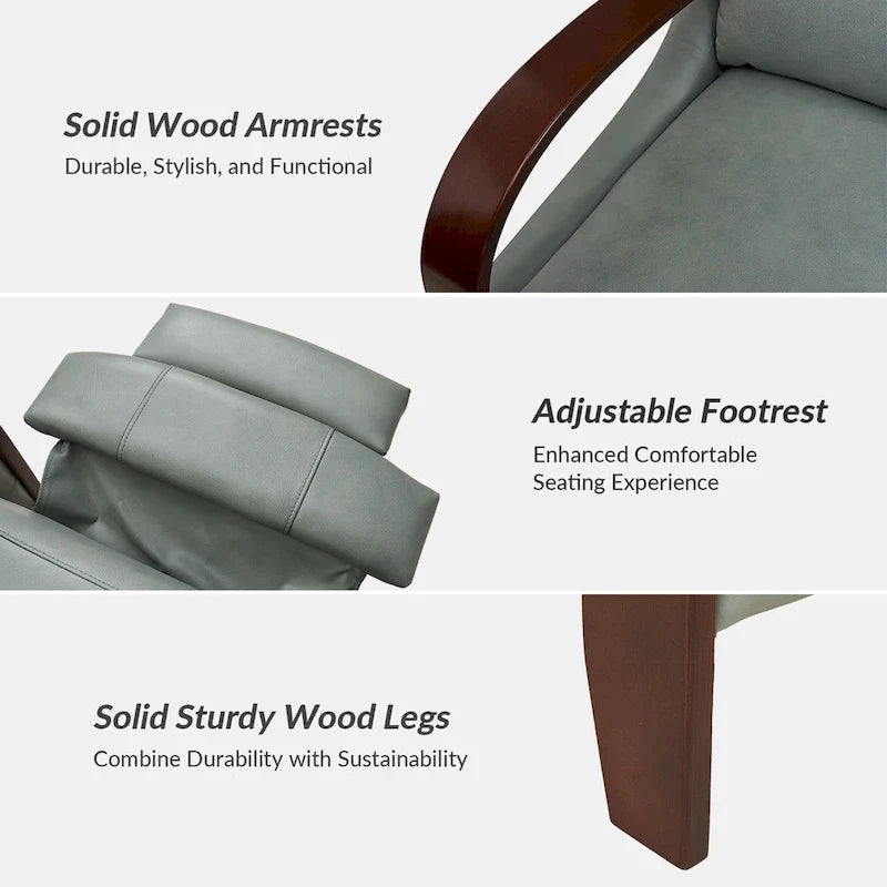 Poltrona reclinabile manuale Alex Mid-century Modern Cigar in vera pelle con braccioli ricurvi in legno