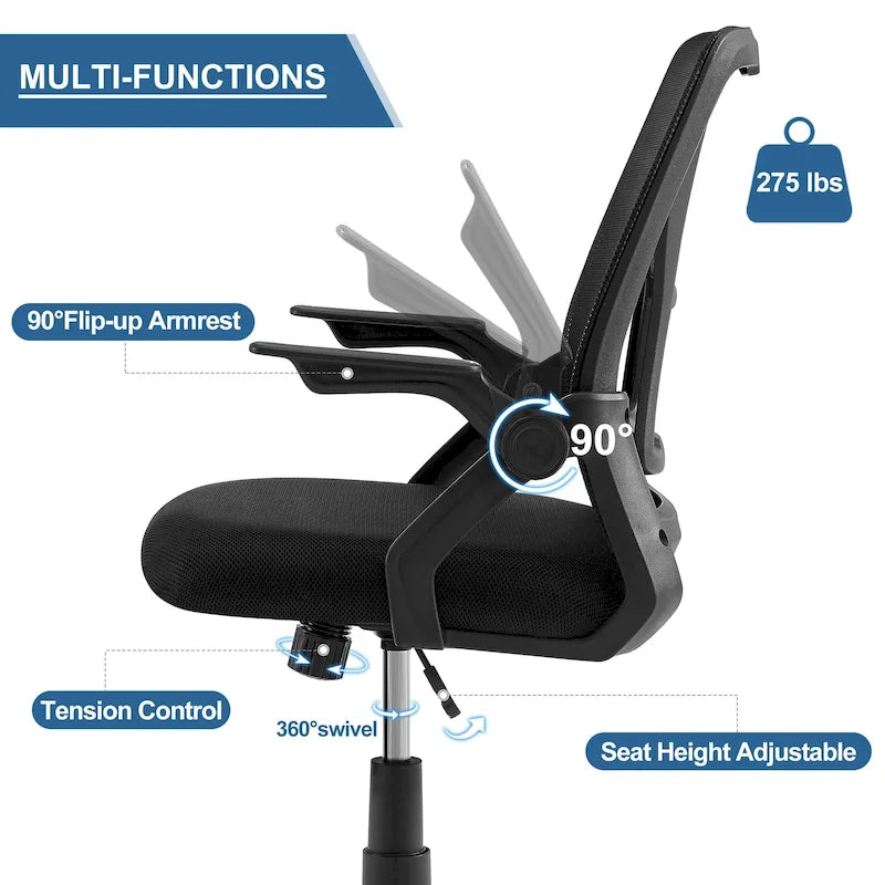 Javlergo Sedia da Ufficio Girevole a Schienale Medio con Supporto Lombare, Sedia da Scrivania Ergonomica da Computer in Rete con Braccioli
