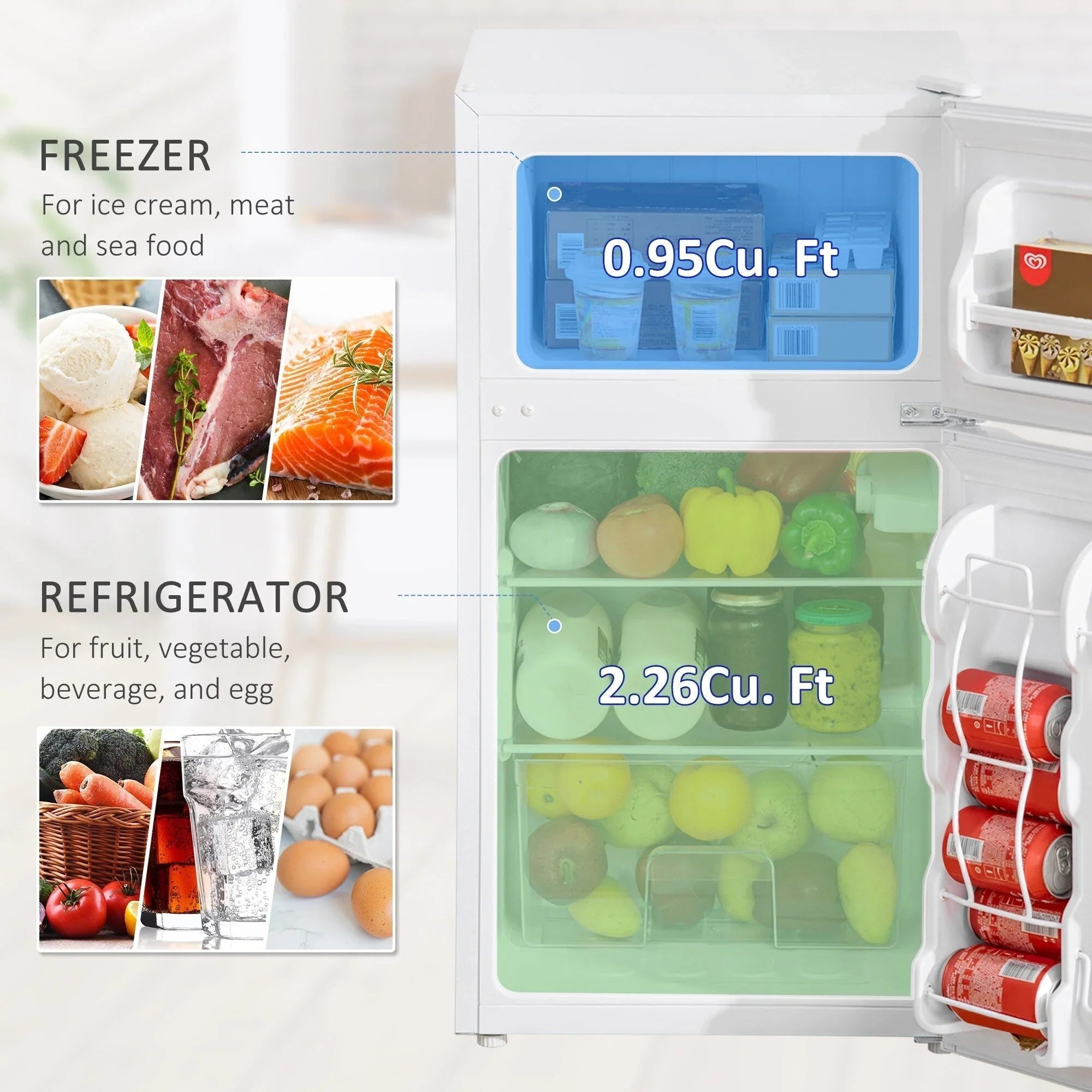 HOMCOM Mini Frigorifero a Doppia Porta con Congelatore, Frigo Compatto da 90 litri con Ripiano Regolabile, Termostato Regolabile