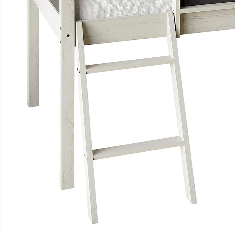 Letto a soppalco basso classico singolo CraftPorch con lavagna, scivolo e scaletta
