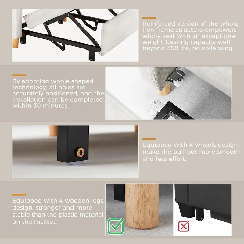 AECOJOY Poltrona Letto 3 in 1 con Cuscino e Schienale Convertibile