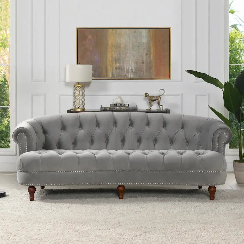 Divano Chesterfield trapuntato in velluto La Rosa 84 Mid-Century Modern