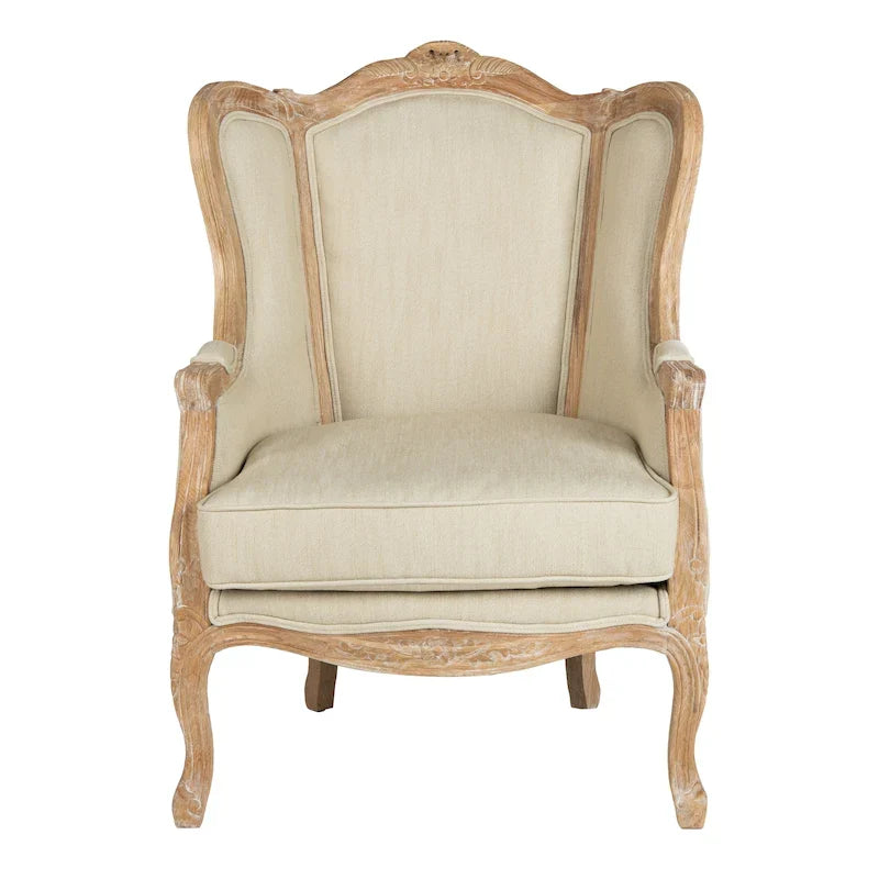 Poltrona con orecchioni Kali Oak in lino naturale - 34Lx34Px40H