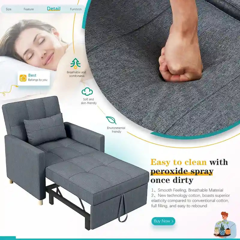 AECOJOY Poltrona Letto 3 in 1 con Cuscino e Schienale Convertibile