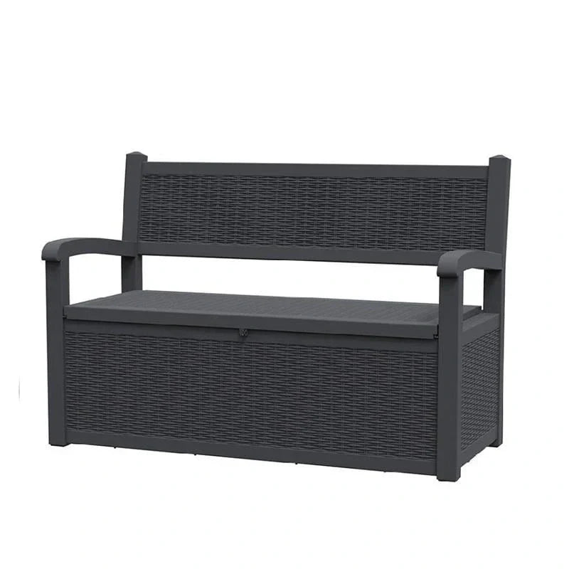Panca contenitore in resina per tutte le stagioni con scomparto nascosto e chiudibile a chiave - Design effetto rattan, capacità 227 kg, contenitore da 265 litri