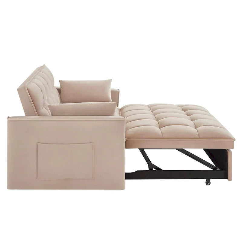 Divano Letto Estraibile 4-in-1 - Divanetto in Velluto - Divano Letto Convertibile con Schienale Reclinabile, 2 Tasche Laterali