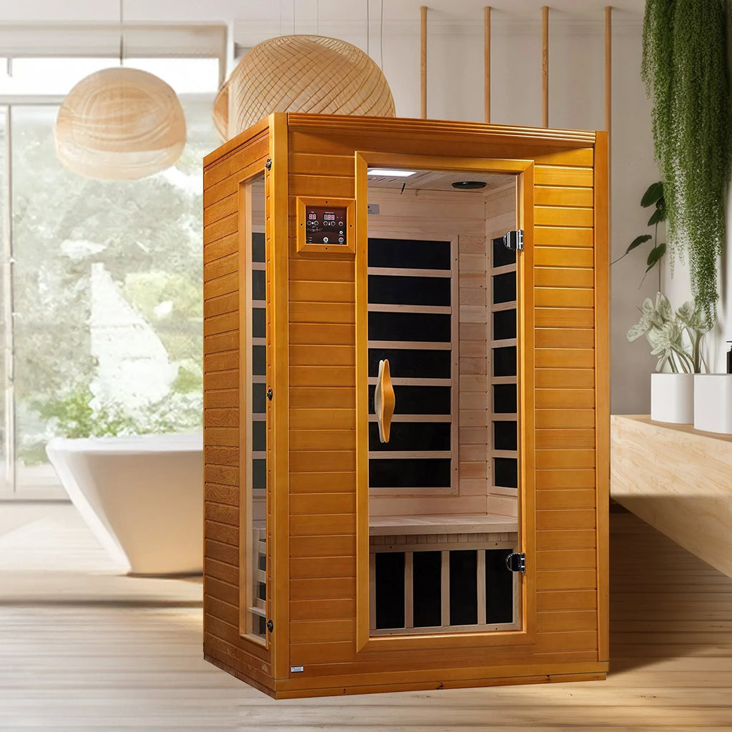 Sauna a infrarossi lontani a bassa EMF per 2 persone, legno di Hemlock canadese