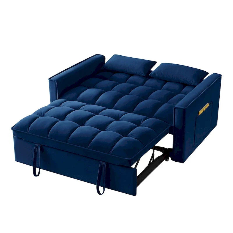 Divano Letto Estraibile 4-in-1 - Divanetto in Velluto - Divano Letto Convertibile con Schienale Reclinabile, 2 Tasche Laterali