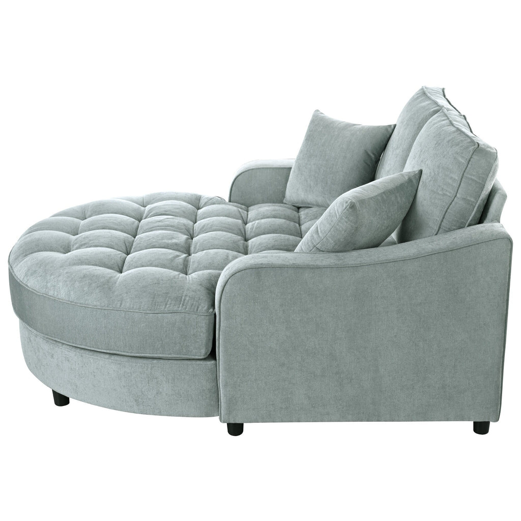 Divano Letto Chaise Longue in ciniglia, Divano Imbottito con Schienale Trapuntato e 2 Cuscini Rimovibili per Soggiorno