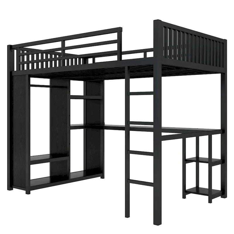 Struttura letto a soppalco full XL con armadio integrato