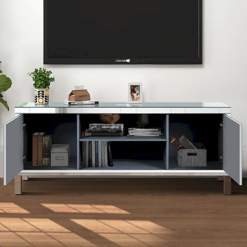 Mobile TV da 59 pollici con ante a specchio a forma di diamante e spazio di archiviazione, per TV fino a 65 pollici