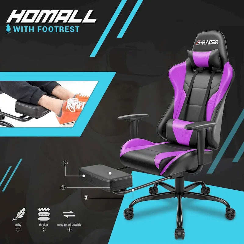 Sedia da gaming con poggiapiedi - Sedia da scrivania ergonomica