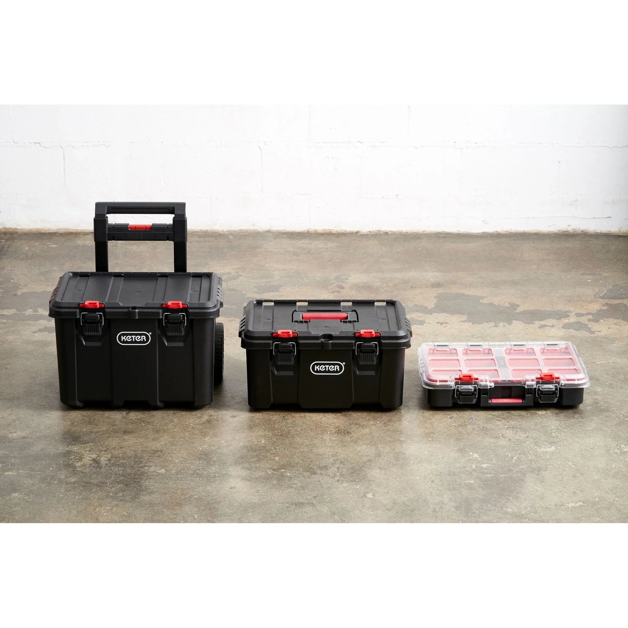 Keter Stack-n-Roll Set 3 pezzi per il trasporto e l'organizzazione degli utensili, sistema di valigette modulare in resina resistente