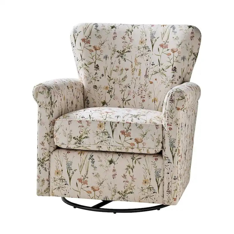 Poltrona girevole a dondolo Georg Comfortable Floral Fabric con braccioli arrotolati di HULALA HOME