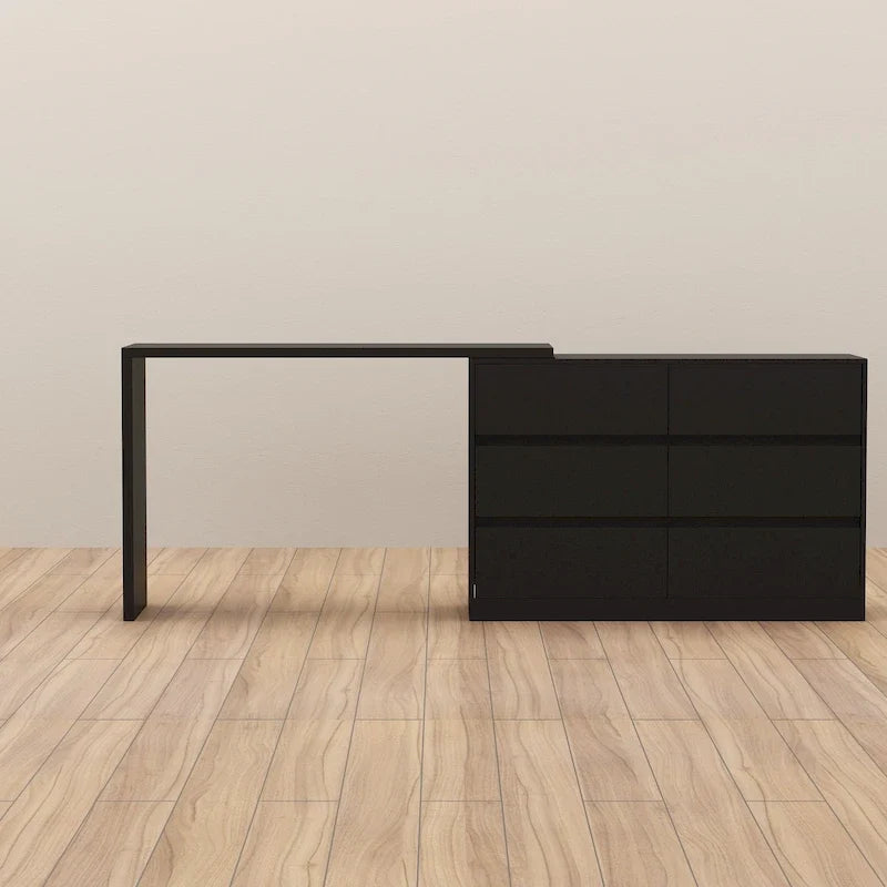 Cassettiera e Scrivania Girevole a 32,7H, con 6 Cassetti, Tavolo da Trucco, Bianco/Nero