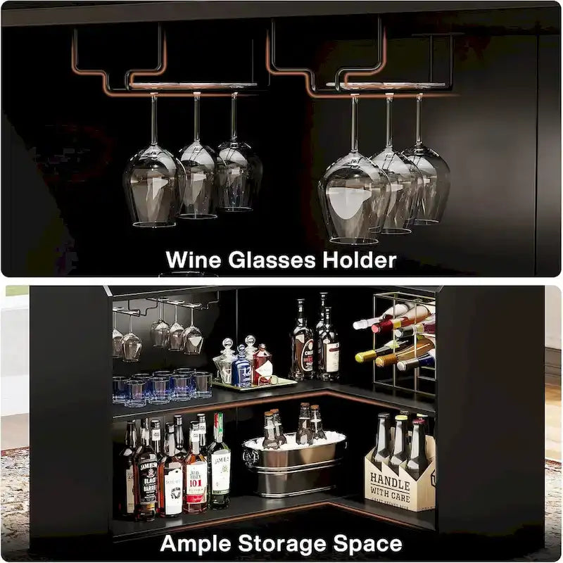 Mobile bar a L con portabicchieri da vino per pub domestico