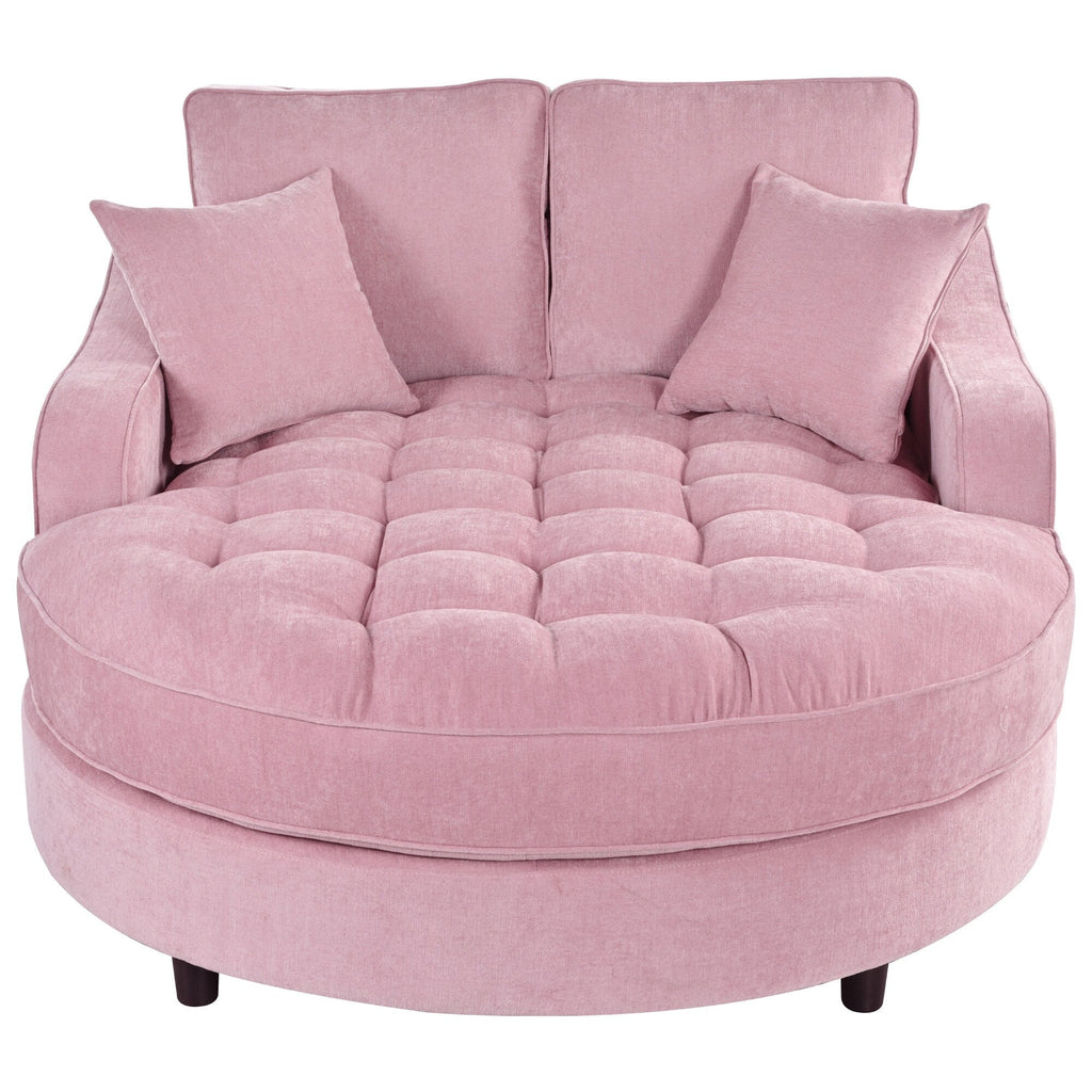 Divano Letto Chaise Longue in ciniglia, Divano Imbottito con Schienale Trapuntato e 2 Cuscini Rimovibili per Soggiorno