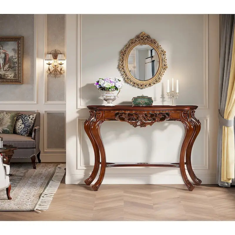 Console in stile classico a due ripiani intagliata per ingresso/soggiorno