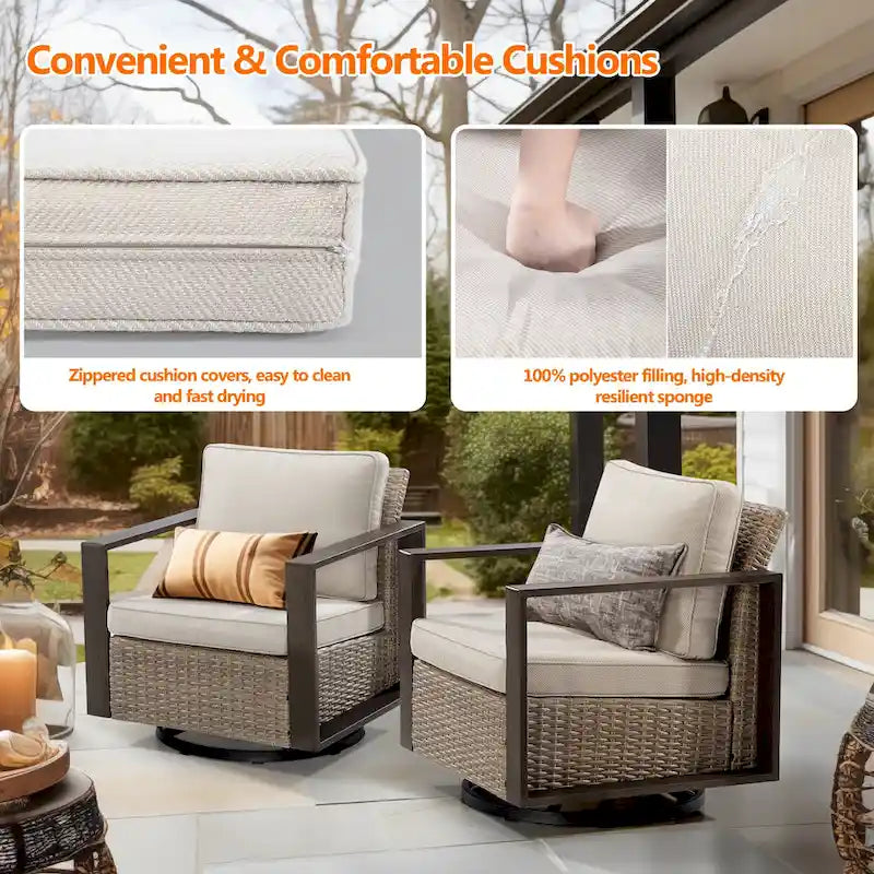 Cozywor Set 2 Sedie a Dondolo da Esterno in Rattan per Patio con Telaio in Metallo e Cuscini