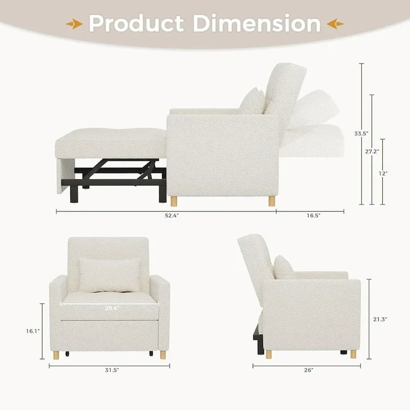AECOJOY Poltrona Letto 3 in 1 con Cuscino e Schienale Convertibile