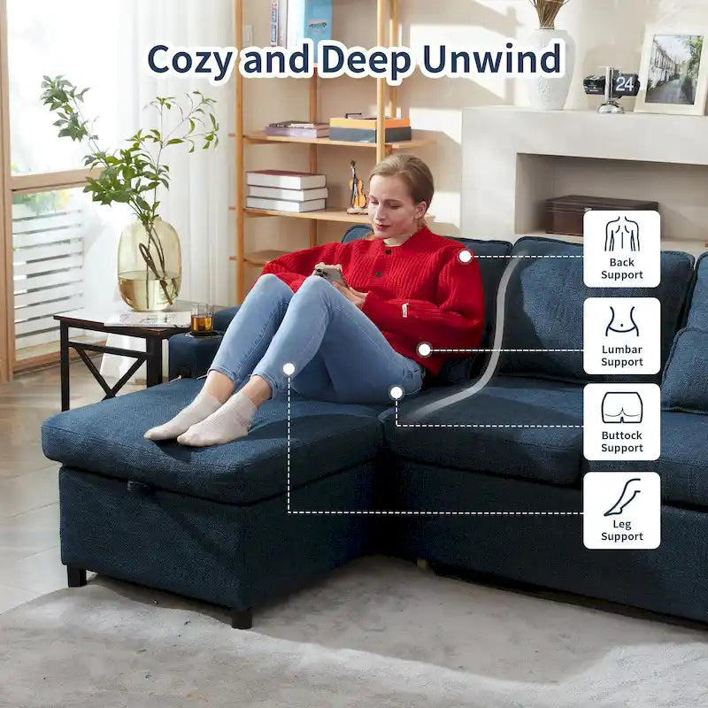Divano letto a L da 80", Divano letto a scomparsa, Divano letto convertibile con penisola reversibile