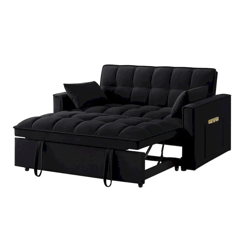 Divano letto a due posti 4 in 1 con braccioli e tasche portaoggetti, divano letto estraibile multifunzionale trapuntato con schienale regolabile