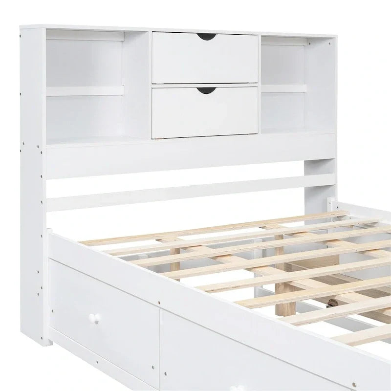 Letto a piattaforma King Size con testiera contenitore e 8 cassetti