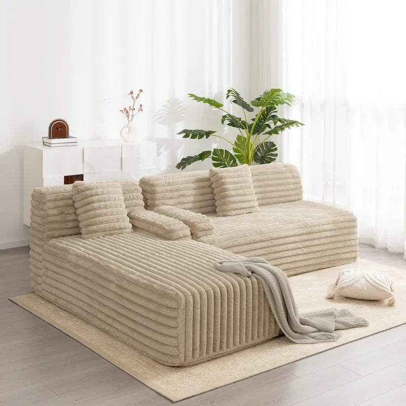 Divano componibile Cloud, divano moderno imbottito con 2 cuscini decorativi, divano combinabile liberamente, divano componibile a L