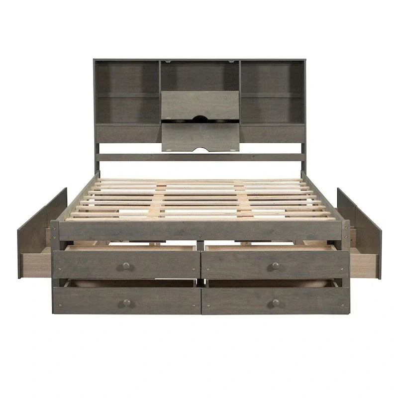 Letto a piattaforma King Size con testiera contenitore e 8 cassetti