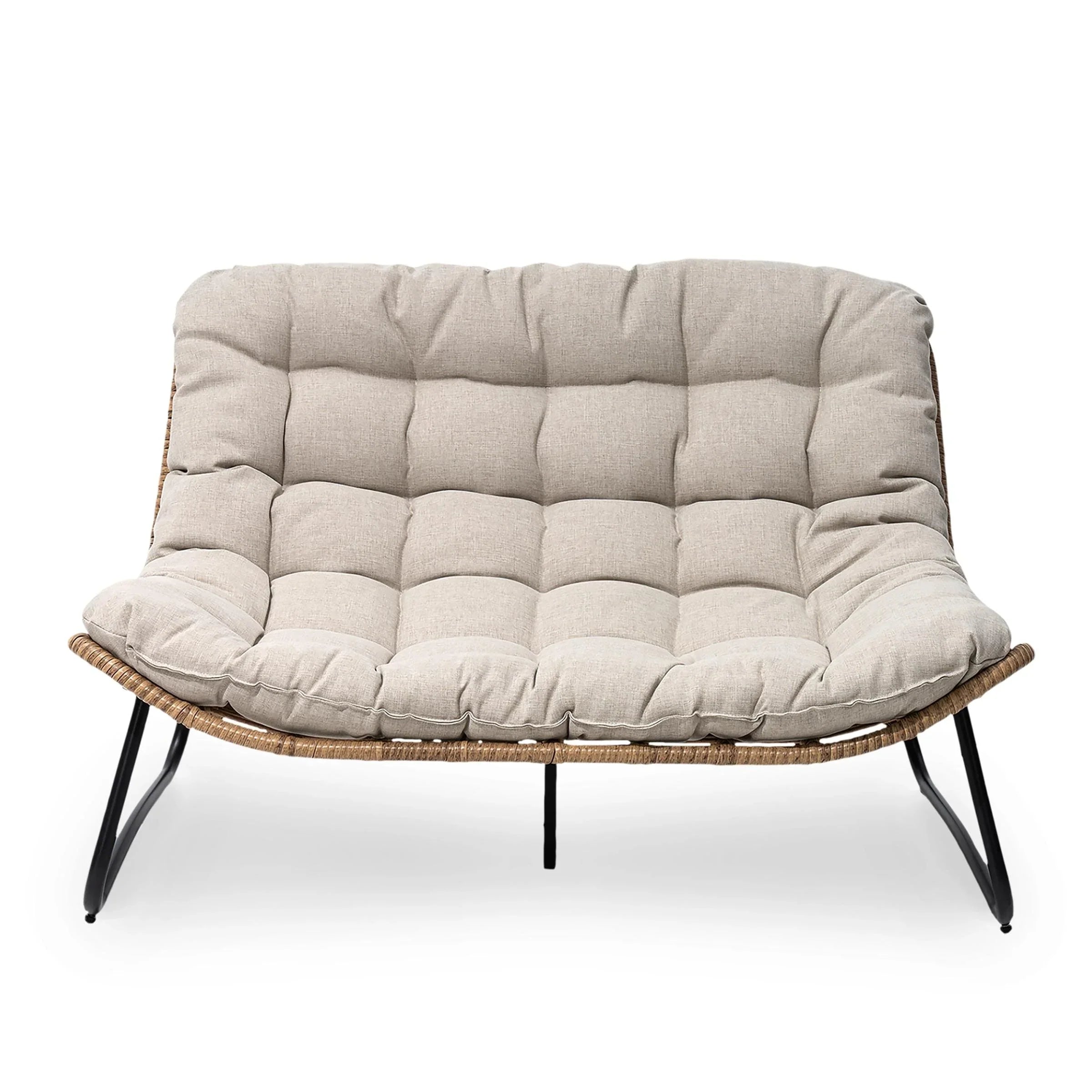 Divanetto due posti Double Papasan con cuscino, in rattan PE per tutte le stagioni e struttura in metallo per interni ed esterni