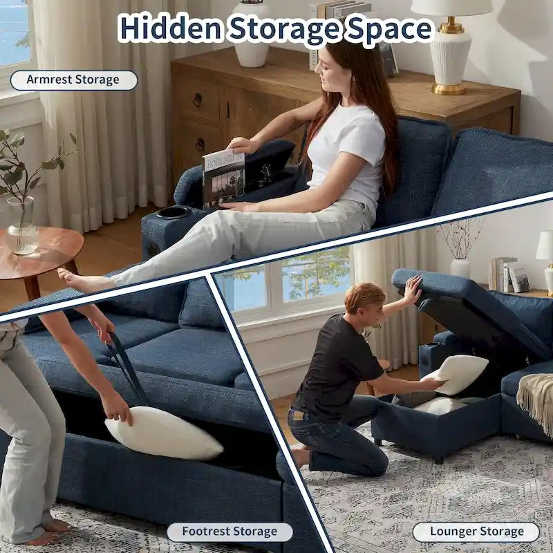 Divano letto a L da 80", Divano letto a scomparsa, Divano letto convertibile con penisola reversibile