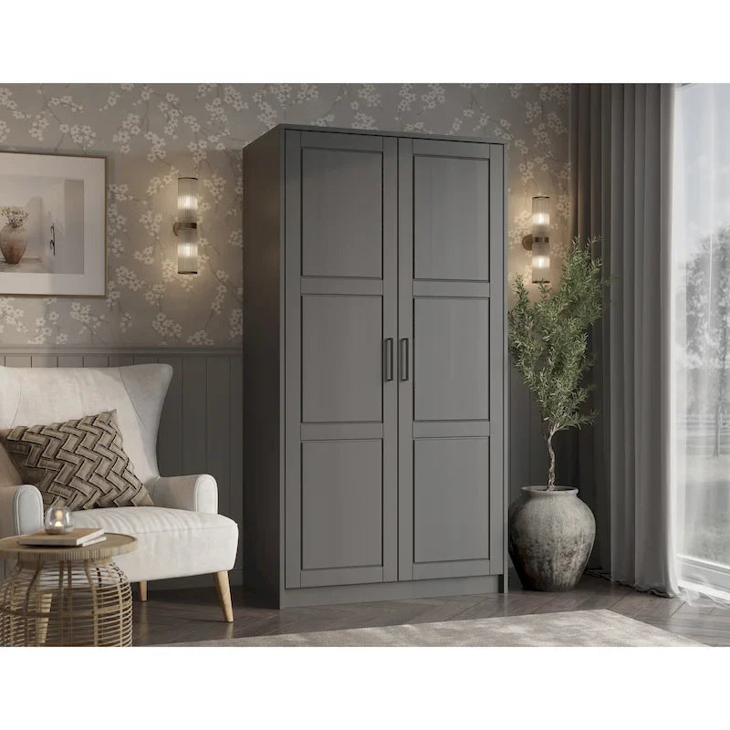 Armadio Urban a 2 ante in 100% legno massello con ante piene e a specchio