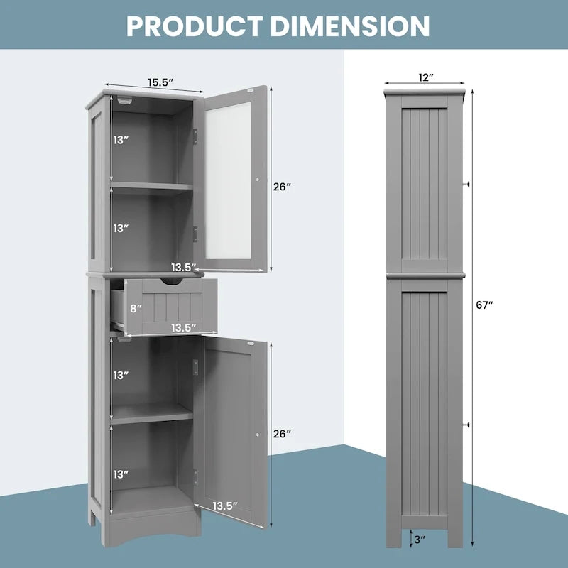 Colonna da bagno alta, autoportante, con ante e cassetto