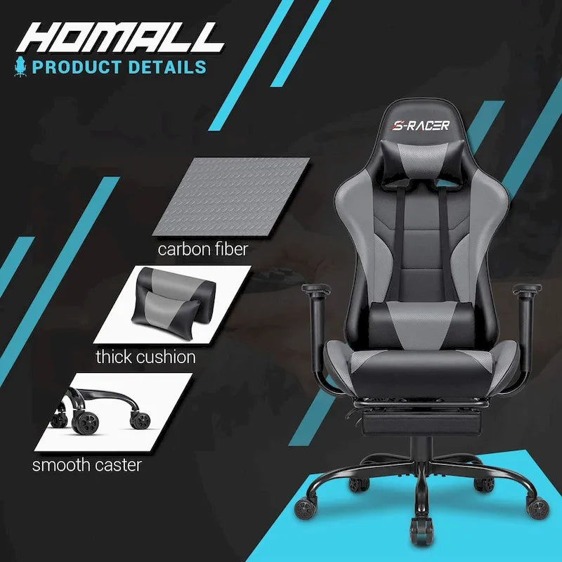 Sedia da gaming con poggiapiedi - Sedia da scrivania ergonomica