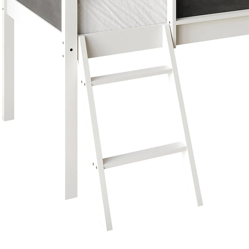 Letto a soppalco basso classico singolo CraftPorch con lavagna, scivolo e scaletta