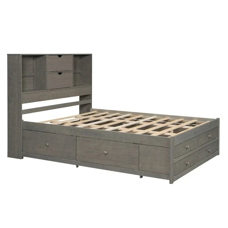Letto a piattaforma King Size con testiera contenitore e 8 cassetti