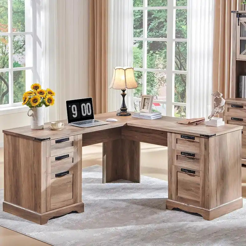 60 Scrivania Direzionale a L da Fattoria, Scrivania ad Angolo in Legno, Scrivania per Computer