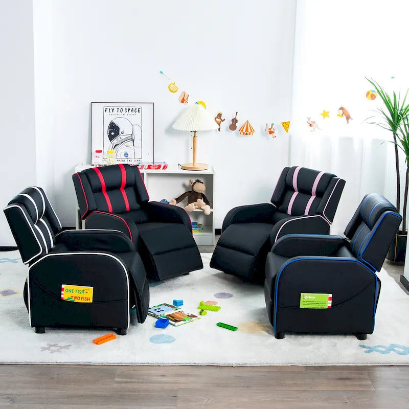 Poltrona Reclinabile Ergonomica Gymax per Bambini in Pelle con Poggiapiedi
