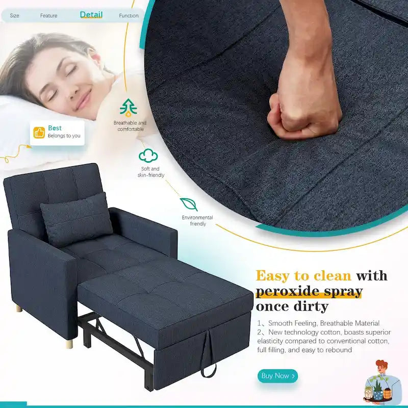 AECOJOY Poltrona Letto 3 in 1 con Cuscino e Schienale Convertibile