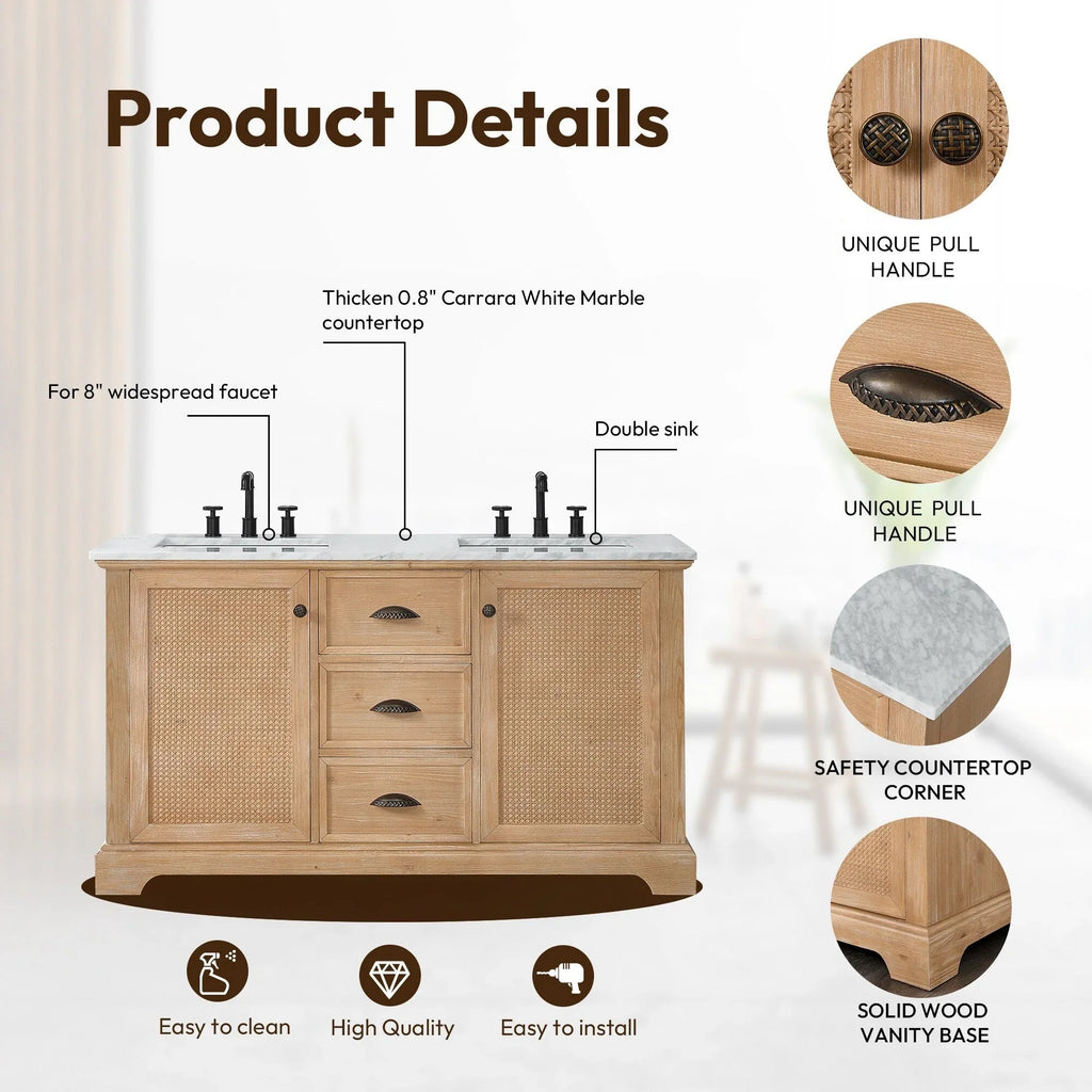 Mobile bagno Hervas con top in marmo naturale senza specchio