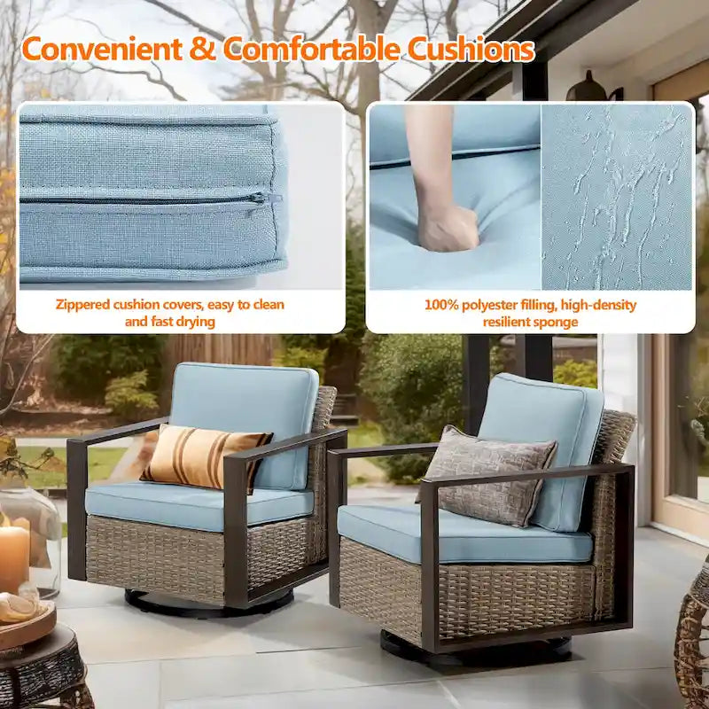 Cozywor Set 2 Sedie a Dondolo da Esterno in Rattan per Patio con Telaio in Metallo e Cuscini