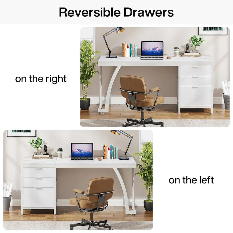 Grande scrivania per computer con mobiletto a cassetti reversibile