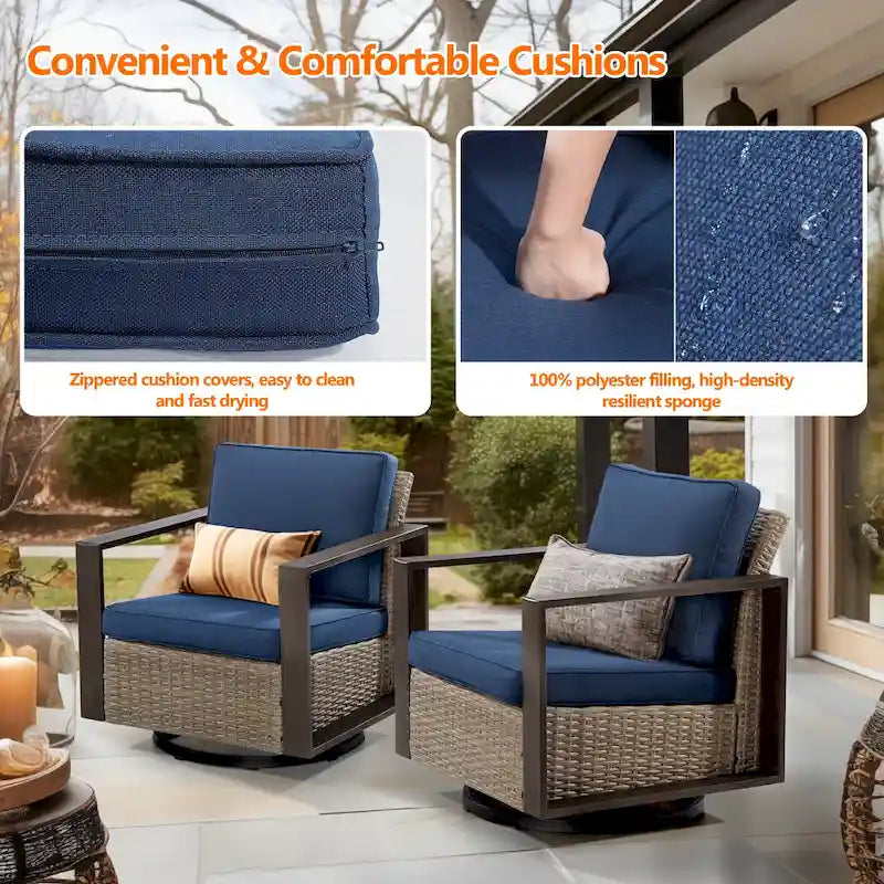 Cozywor Set 2 Sedie a Dondolo da Esterno in Rattan per Patio con Telaio in Metallo e Cuscini
