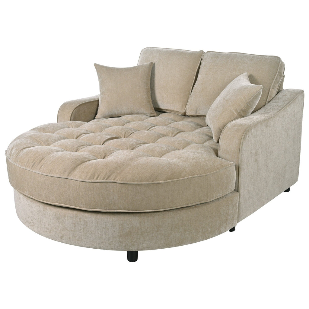 Divano Letto Chaise Longue in ciniglia, Divano Imbottito con Schienale Trapuntato e 2 Cuscini Rimovibili per Soggiorno