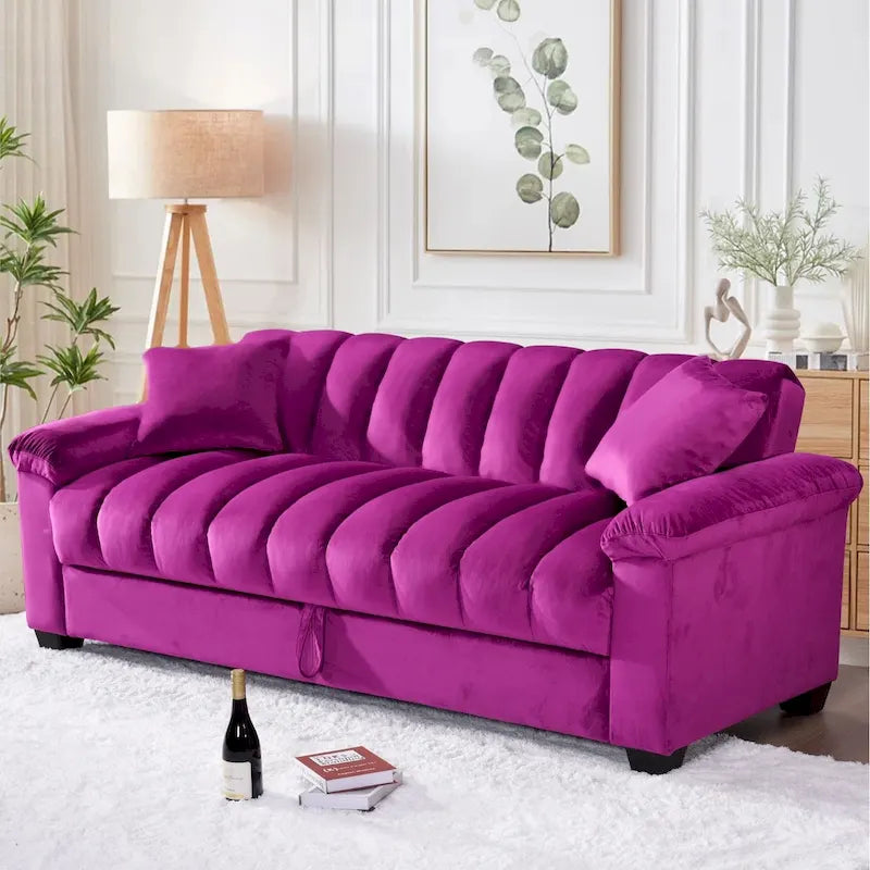 Divano letto convertibile in velluto da 82,7" con 2 cuscini