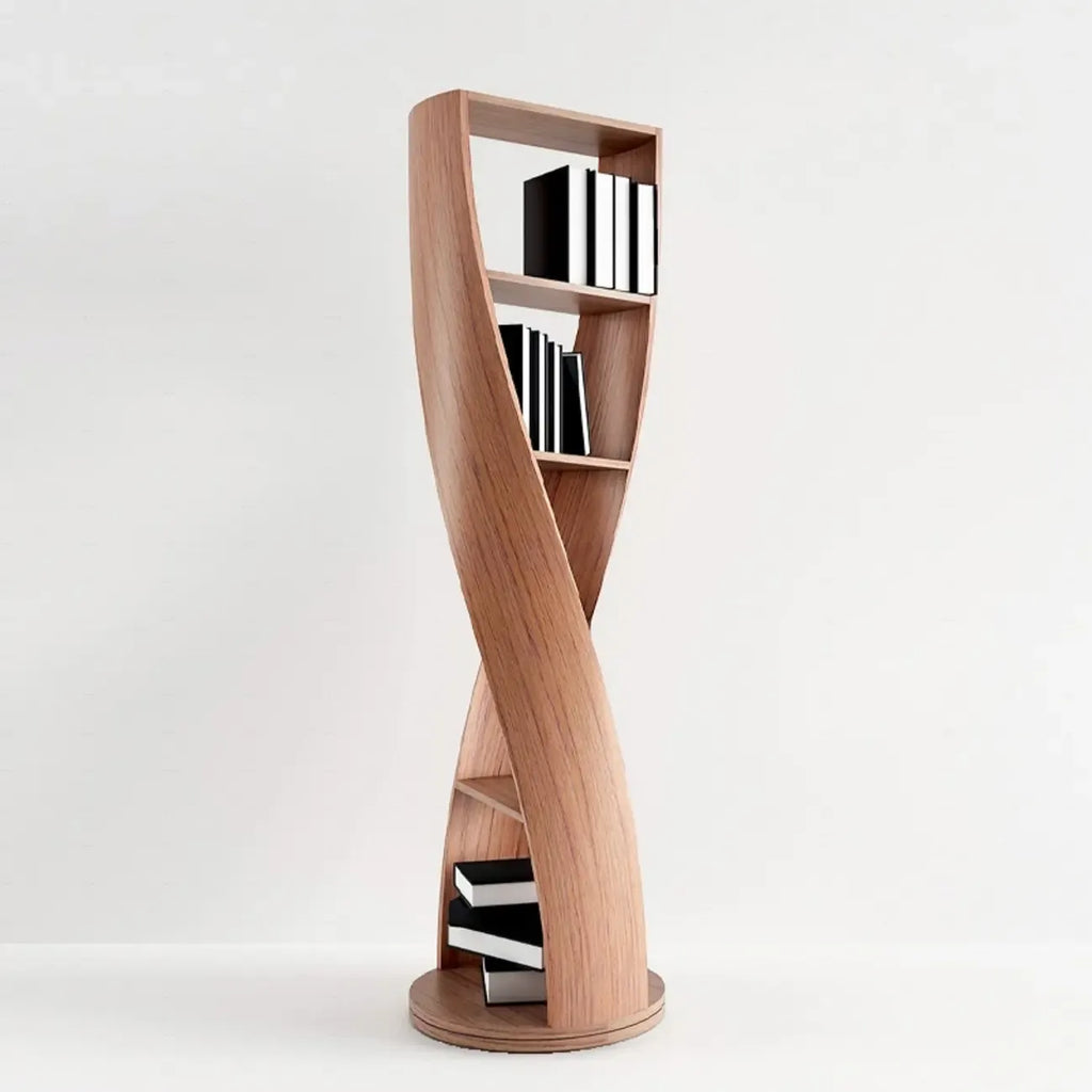 Libreria verticale a 5 ripiani in legno modello clessidra contemporanea