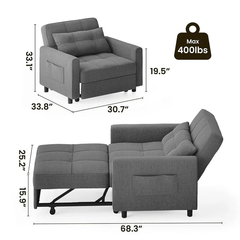 Divano letto trasformabile 3-in-1, Poltrona letto estraibile, Letto pieghevole convertibile per soggiorno