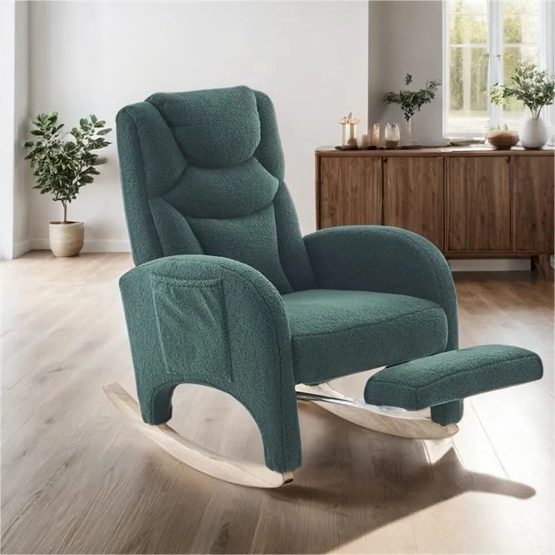 Sedia a dondolo ergonomica in tessuto per cameretta con poggiapiedi regolabile
