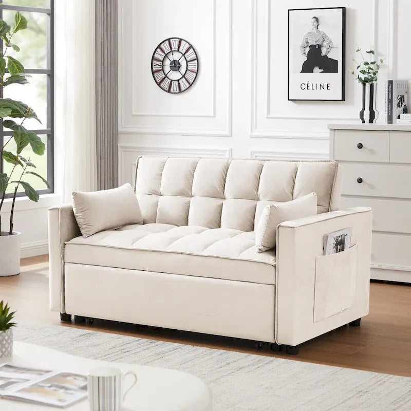 Divano letto 3 in 1 in velluto convertibile con letto estraibile e schienale reclinabile