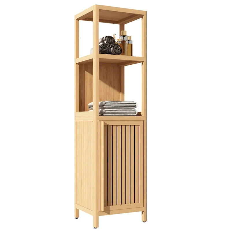 Mobile bagno alto 52 a 1 anta in legno naturale con ripiano a giorno